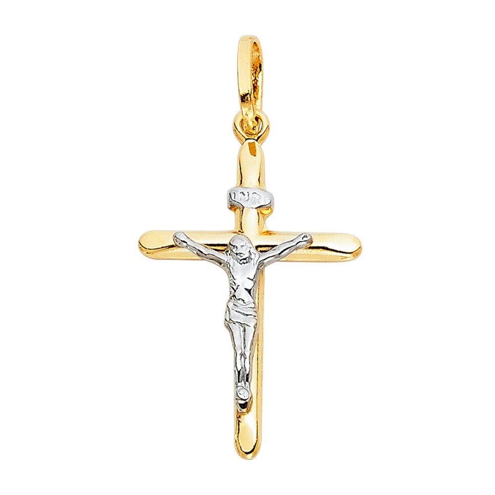 14K Two Tone Crucifix Cross Religious Pendant